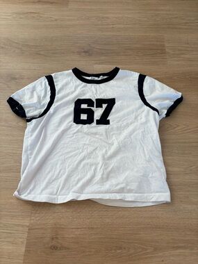 Aritzia White Ringer Tee with Black '67' Graphic